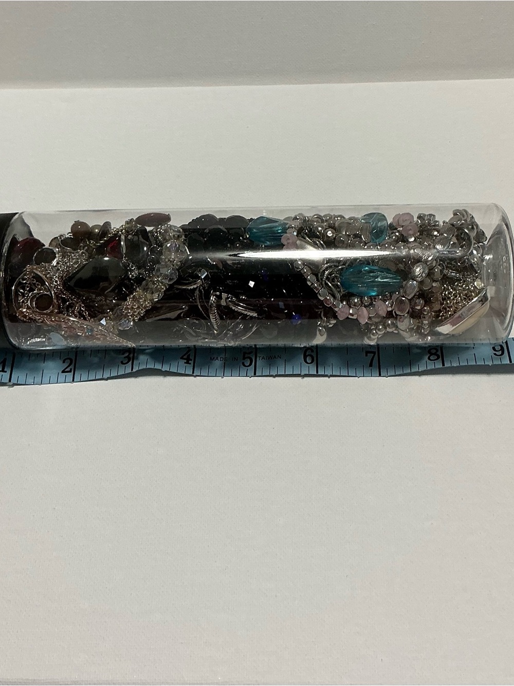 Clear Jewelry Tube Filled with 25 Mixed Costume Jewelry Multicolor Items. - Picture 2 of 15